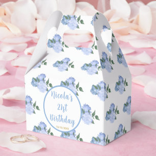 Blue Floral 21st Birthday Favor Boxes