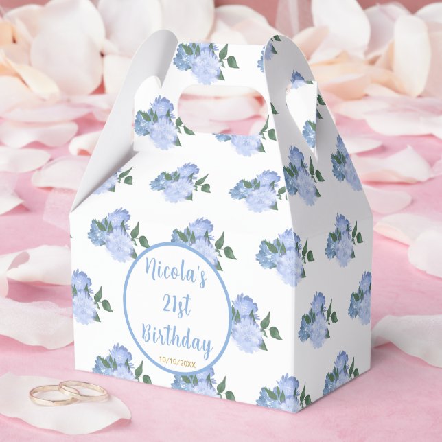 Blue Floral 21st Birthday Favor Boxes (Wedding)
