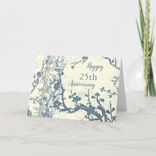 Blue Floral 25th Wedding Anniversary Card