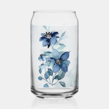 Blue Floral 2 Can Glass Drinkware Set