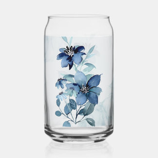 Blue Floral 2 Can Glass Drinkware Set