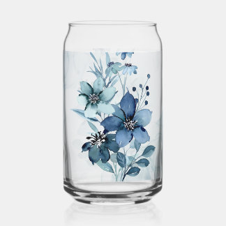 Blue Floral 3 Can Glass Drinkware Set