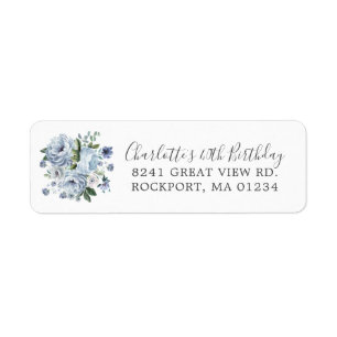 Blue Floral 40th Birthday Return Address Label
