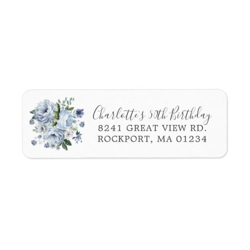 Blue Floral 50th Birthday Return Address Label