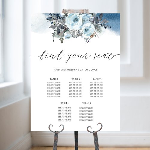 Blue Floral 5 Table or Less Seating Chart Sign