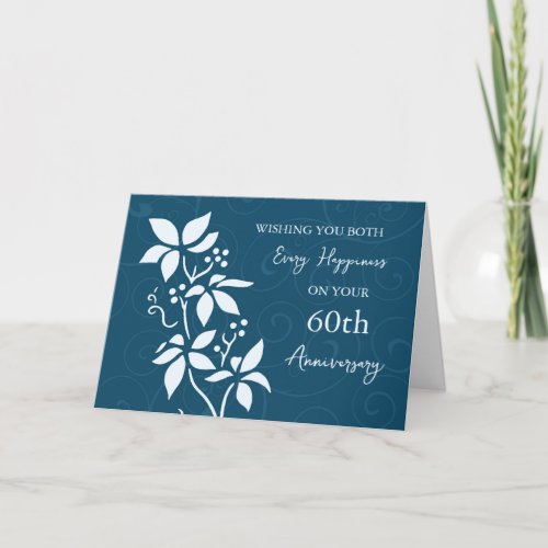 Blue Floral 60th Wedding Anniversary Card