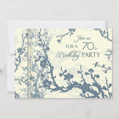 Blue Floral 70th Birthday Party Invitation Cards