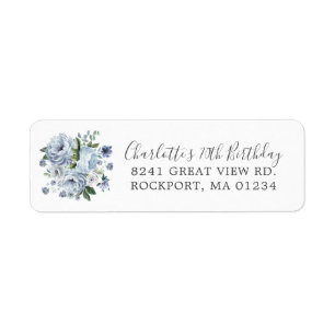 Blue Floral 70th Birthday Return Address Label