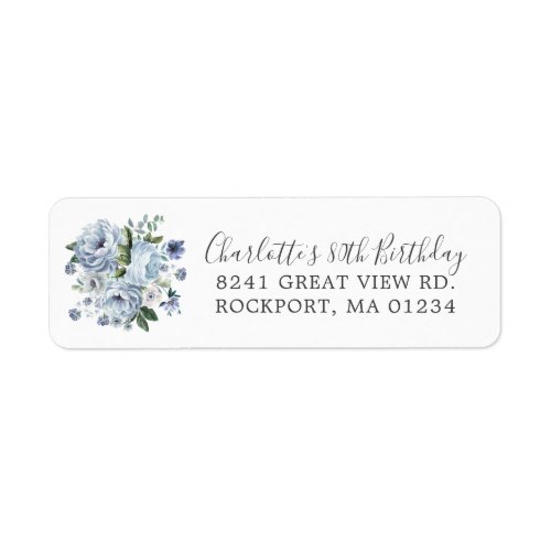 Blue Floral 80th Birthday Return Address Label