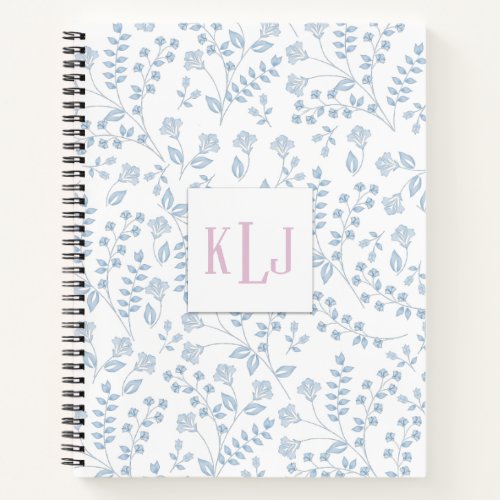 Blue Floral 85 x 11 Spiral Notebook