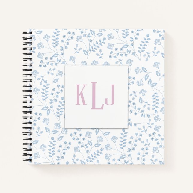 Blue Floral 8.5" x 8.5" Spiral Notebook (Front)