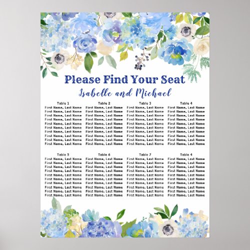 Blue Floral 8_Table Wedding Seating Chart