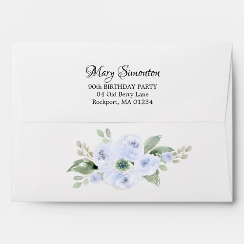 Blue Floral 90th Birthday Party Invitation Envelope