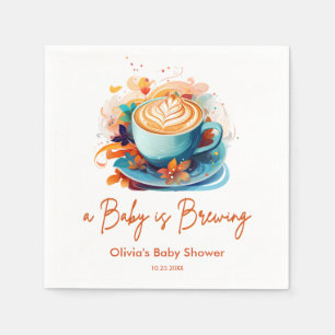 Blue Floral A Baby is Brewing Coffee Baby Shower Napkins