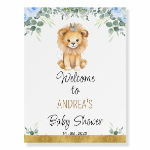 Blue Floral A Little King Lion Baby Shower Welcome Foam Board