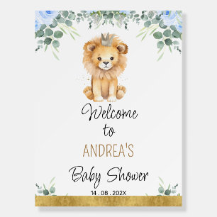 Blue Floral A Little King Lion Baby Shower Welcome Foam Board