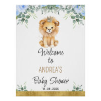 Blue Floral A Little King Lion Baby Shower Welcome