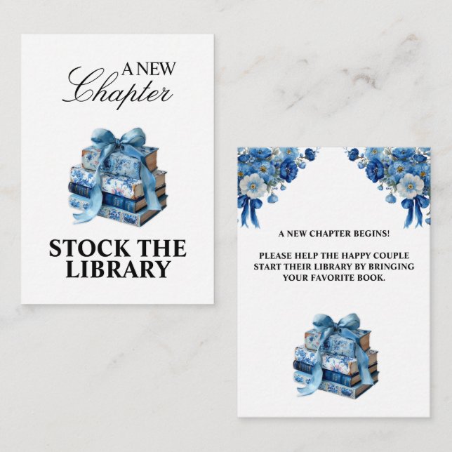 Blue Floral A New Chapter Bridal Shower  Enclosure Card (Front/Back)