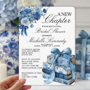 Blue Floral A New Chapter Bridal Shower  Invitation