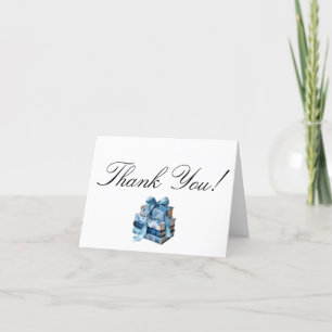 Blue Floral A New Chapter Bridal Shower  Letterpress Thank You Card