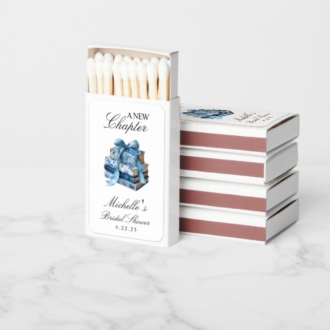Blue Floral A New Chapter Bridal Shower  Matchboxes (Stacked)