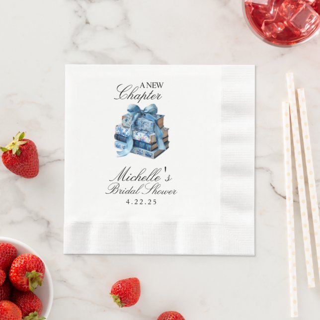Blue Floral A New Chapter Bridal Shower  Napkins (Insitu)