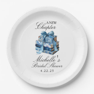 Blue Floral A New Chapter Bridal Shower  Paper Plates