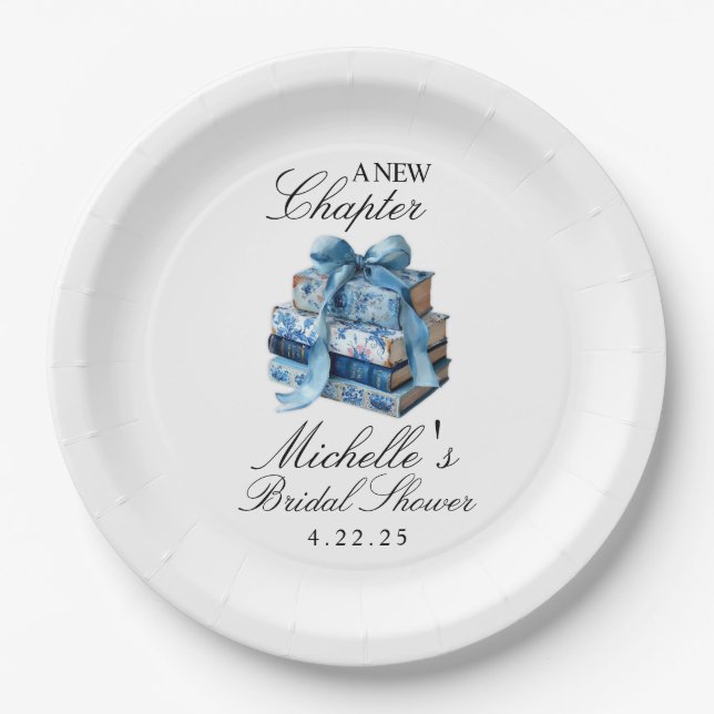 Blue Floral A New Chapter Bridal Shower  Paper Plates (Front)