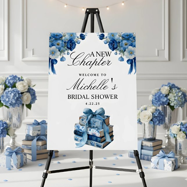 Blue Floral A New Chapter Bridal Shower Sign (Creator Uploaded)