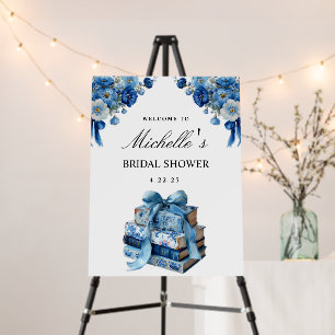 Blue Floral A New Chapter Bridal Shower Sign