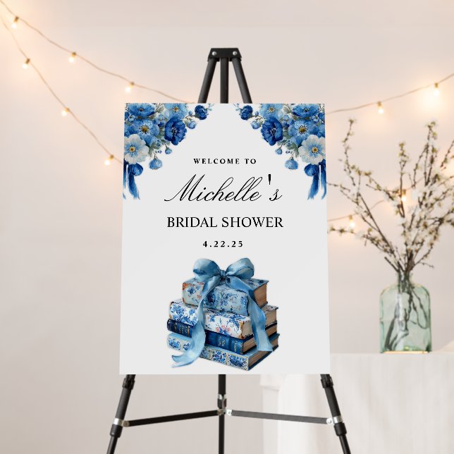 Blue Floral A New Chapter Bridal Shower Sign (In Situ (Stand))