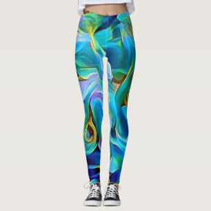 Blue Floral Abstract Art Leggings