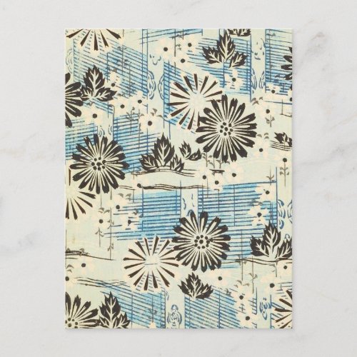 Blue Floral Abstract Japanese Design Postcard