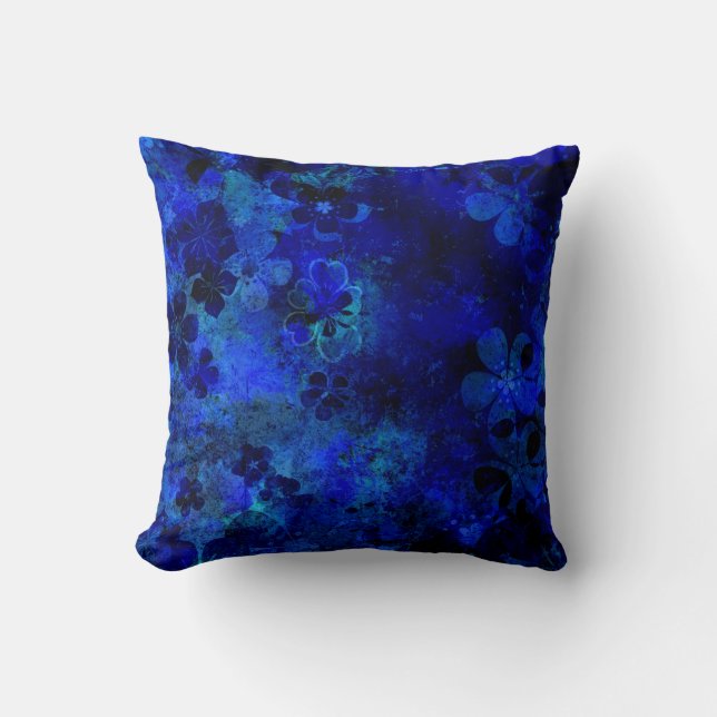 Blue Floral Abstract Painting Throw Pillow (Front)