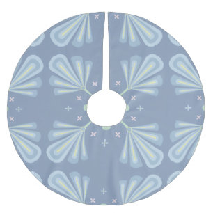 Blue Floral Abstract Pattern Brushed Polyester Tree Skirt
