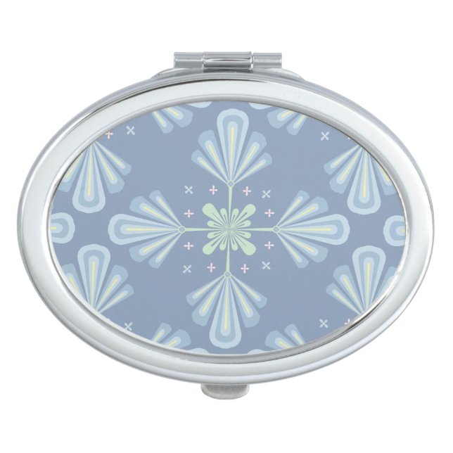 Blue Floral Abstract Pattern Compact Mirror (Front)