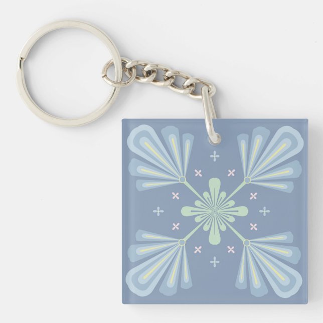 Blue Floral Abstract Pattern Keychain (Front)
