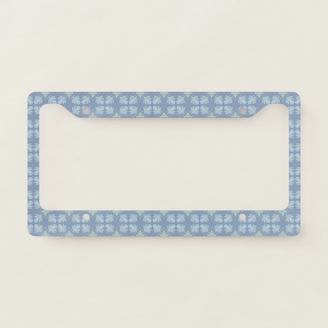 Blue Floral Abstract Pattern License Plate Frame (Front)