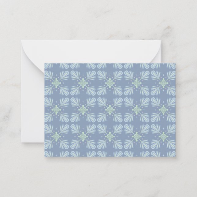 Blue Floral Abstract Pattern Note Card (Front)
