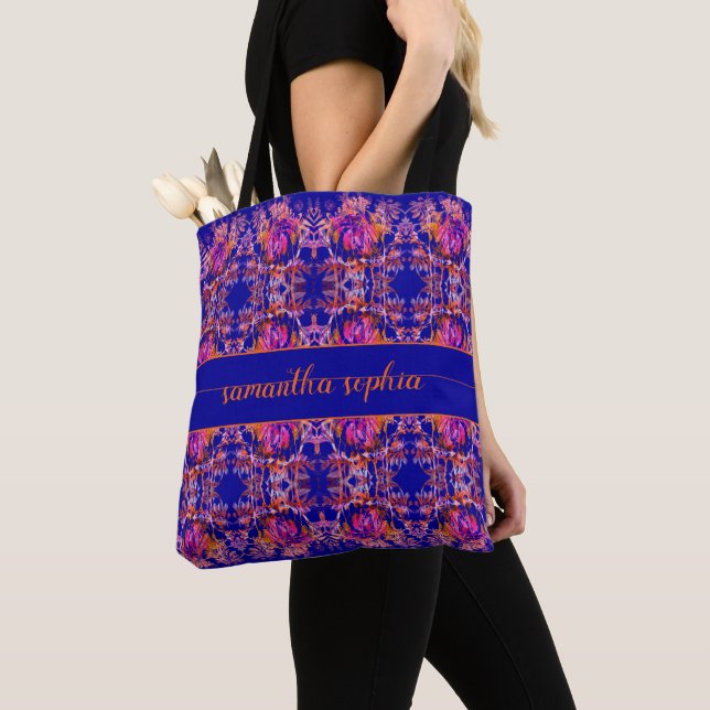 Blue Floral Abstract Tote Bag (Close Up)