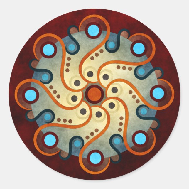 Blue Floral Abstract Vector Art Round Sticker (Front)