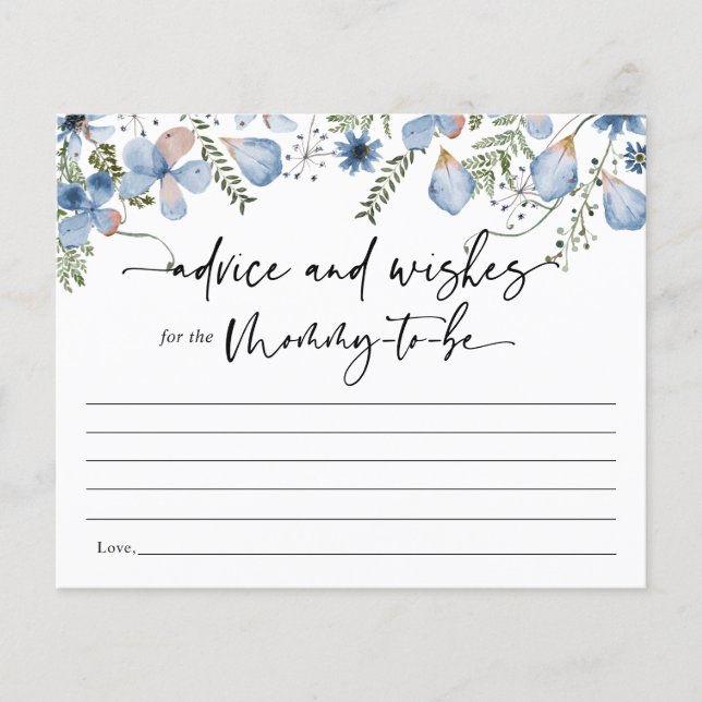Blue Floral Advice for Mommy Baby Shower Game Card (Front)