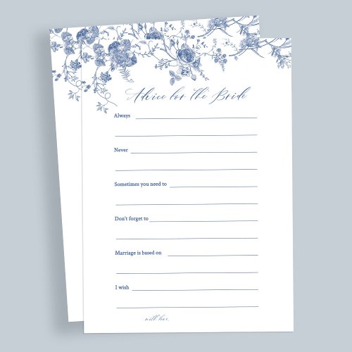 Blue Floral Advice for the Bride Cards