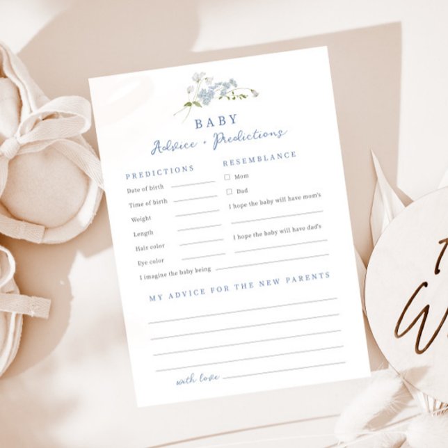 Blue Floral Advice Predictions Baby Shower Card (Creator Uploaded)