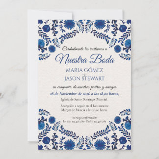 Blue Floral Aesthetic Botanical Spanish Wedding Invitation