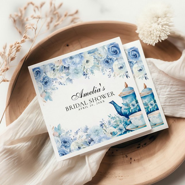 Blue Floral Afternoon Tea Party Shower Napkins (Creator Uploaded)