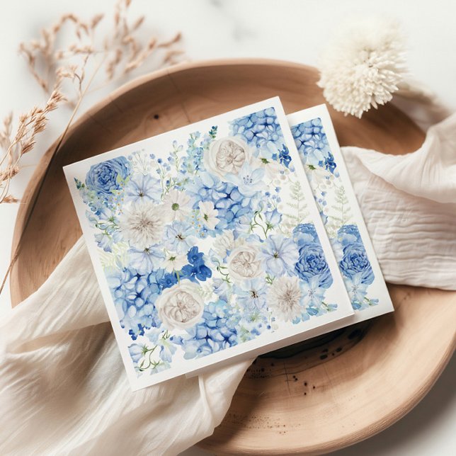 Blue Floral Allover Print Bridal Shower Napkins (Creator Uploaded)