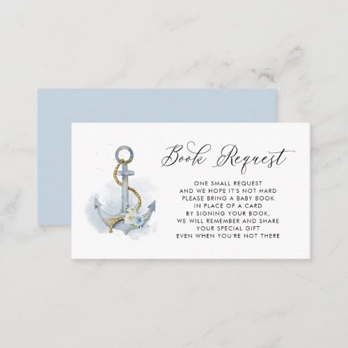 Blue Floral Anchor Nautical Baby Book Request Card