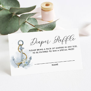 Blue Floral Anchor Nautical Baby Diaper Raffle Enclosure Card