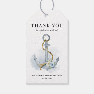 Blue Floral Anchor Nautical Bridal Shower Gift Tags